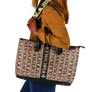 Ethiopia Leather Tote Bag Ethiopian Tewahedo Angel Orthodox Black Color