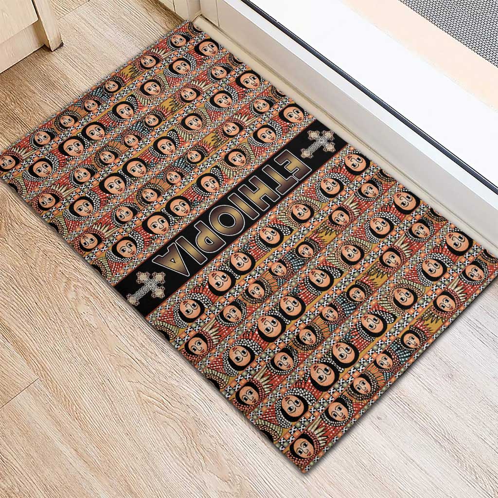 Ethiopia Rubber Doormat Ethiopian Tewahedo Angel Orthodox Black Color