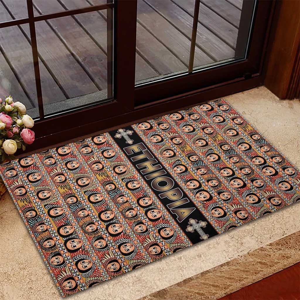 Ethiopia Rubber Doormat Ethiopian Tewahedo Angel Orthodox Black Color