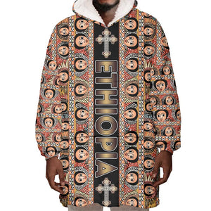 Personalized Ethiopia Wearable Blanket Hoodie Ethiopian Tewahedo Angel Orthodox Black Color