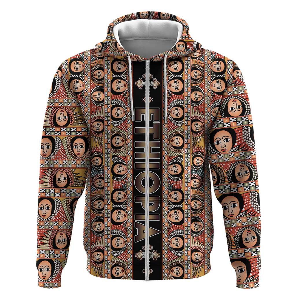 Personalized Ethiopia Zip Hoodie Ethiopian Tewahedo Angel Orthodox Black Color