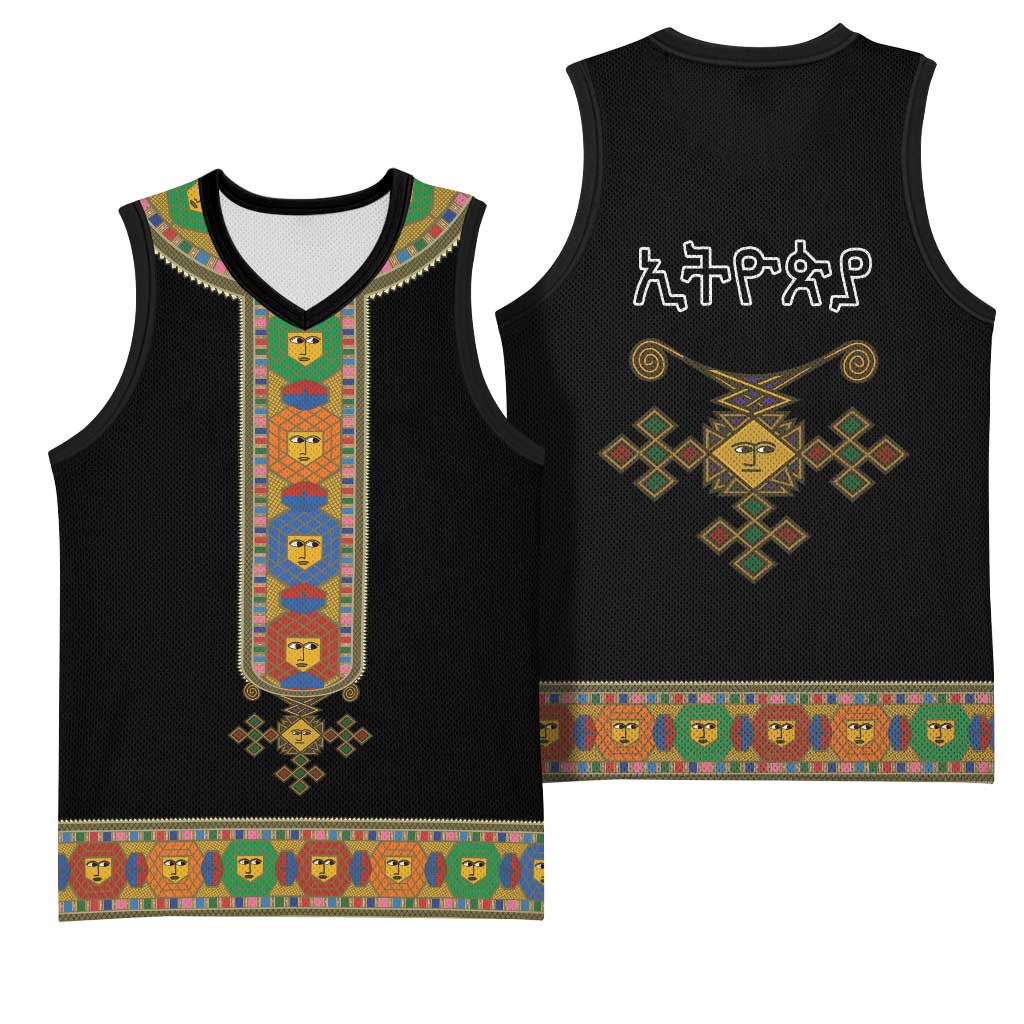 Ethiopia Saba Kemis Habesha Style Basketball Jersey Black Color LT15