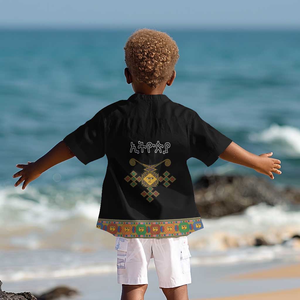 Ethiopia Saba Kemis Habesha Style Kid Hawaiian Shirt Black Color