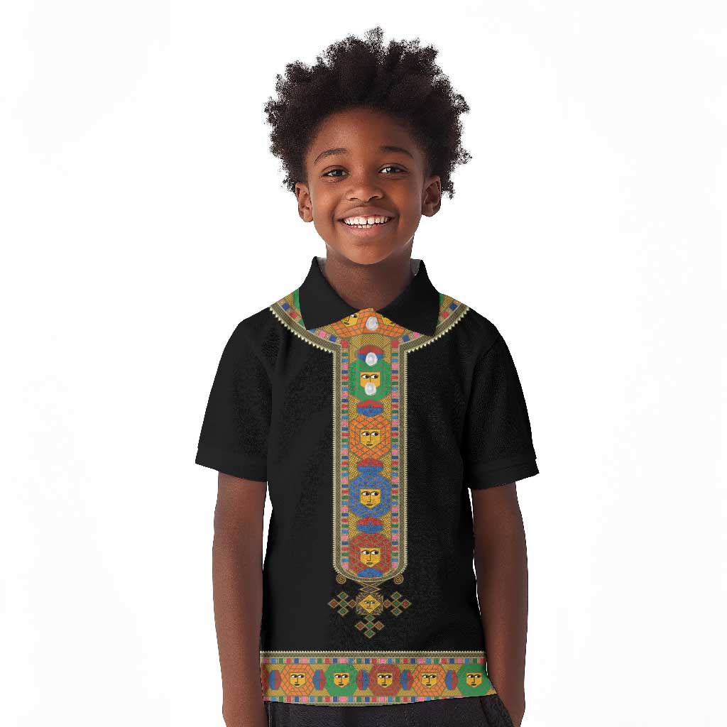 Ethiopia Saba Kemis Habesha Style Kid Polo Shirt Black Color
