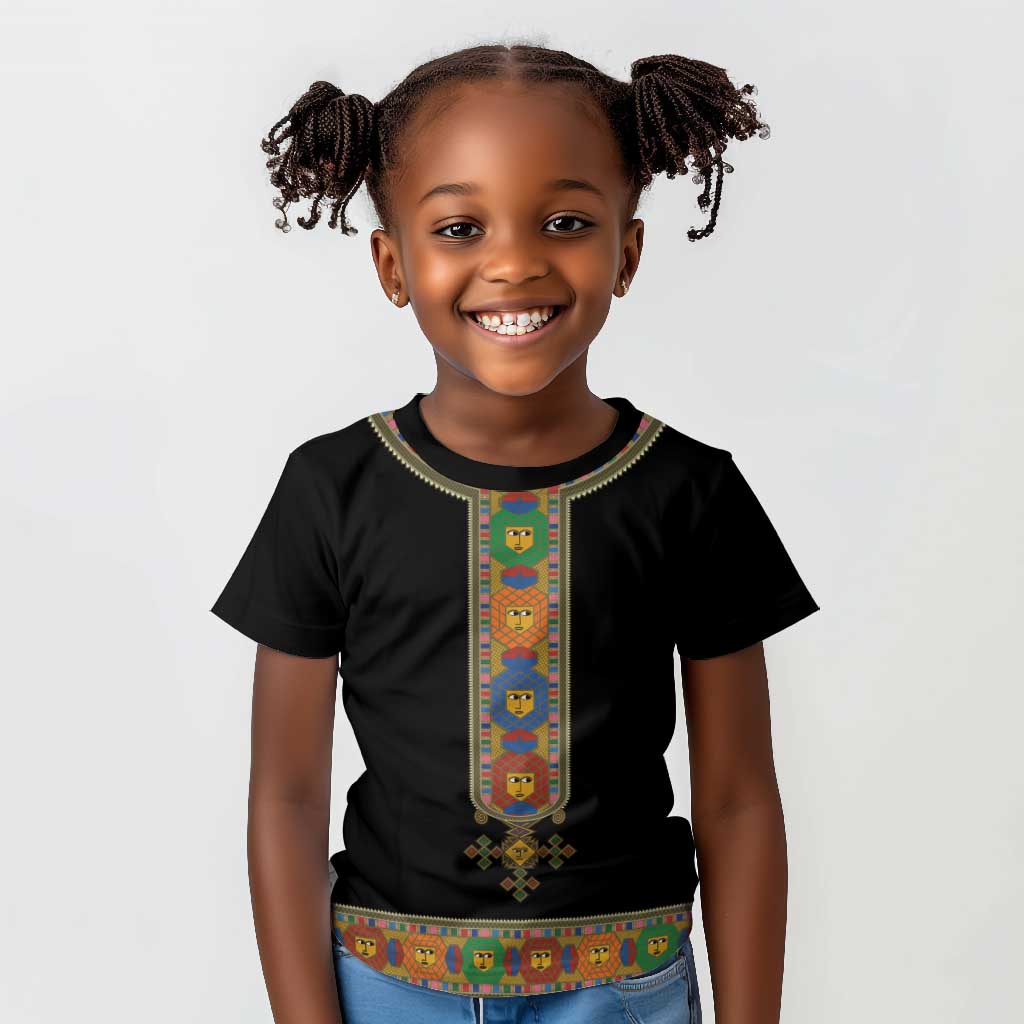 Ethiopia Saba Kemis Habesha Style Kid T shirt Black Color