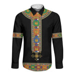 Ethiopia Saba Kemis Habesha Style Long Sleeve Button Shirt Black Color