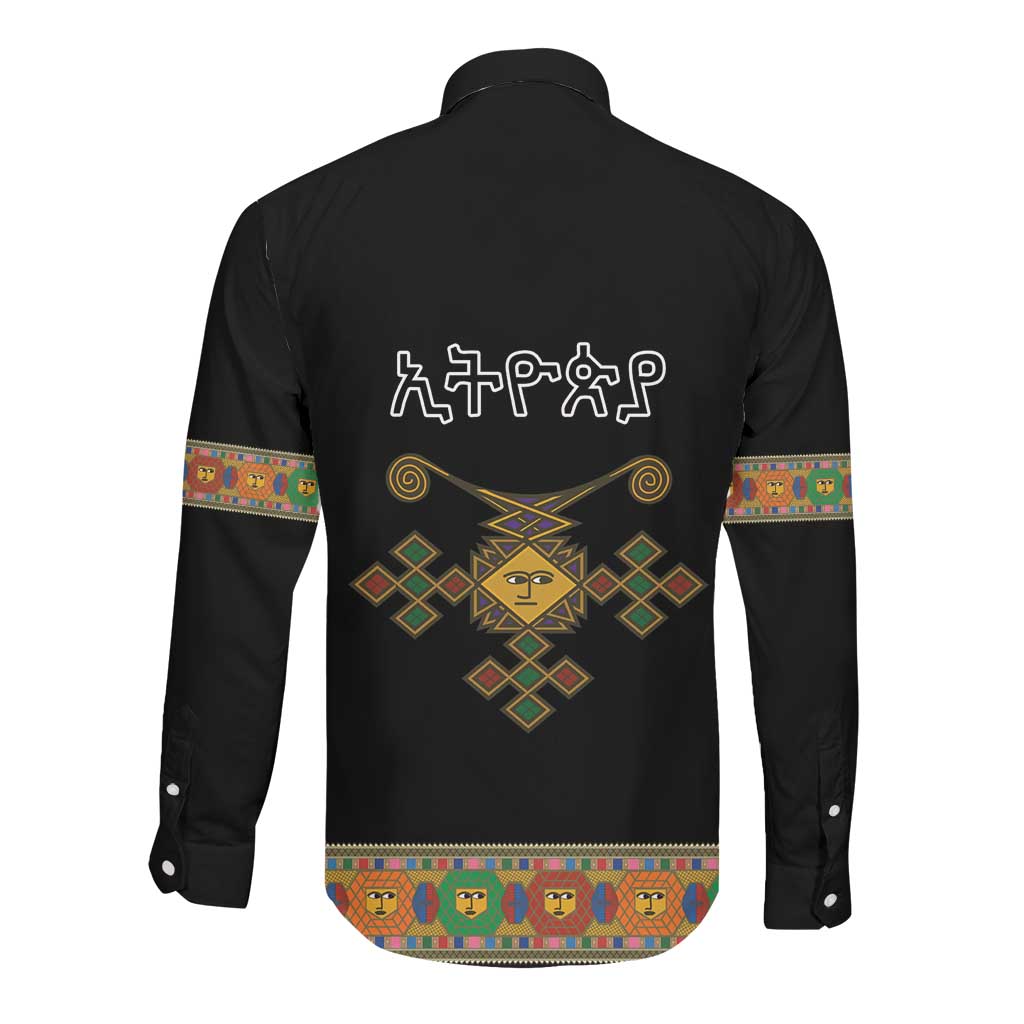 Ethiopia Saba Kemis Habesha Style Long Sleeve Button Shirt Black Color