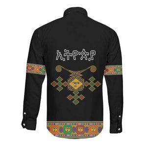 Ethiopia Saba Kemis Habesha Style Long Sleeve Button Shirt Black Color
