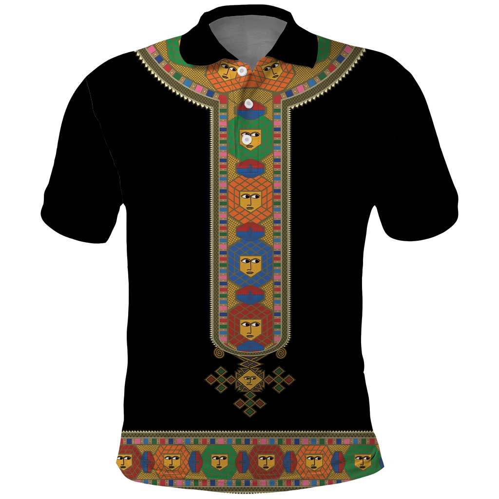 Ethiopia Saba Kemis Habesha Style Polo Shirt Black Color