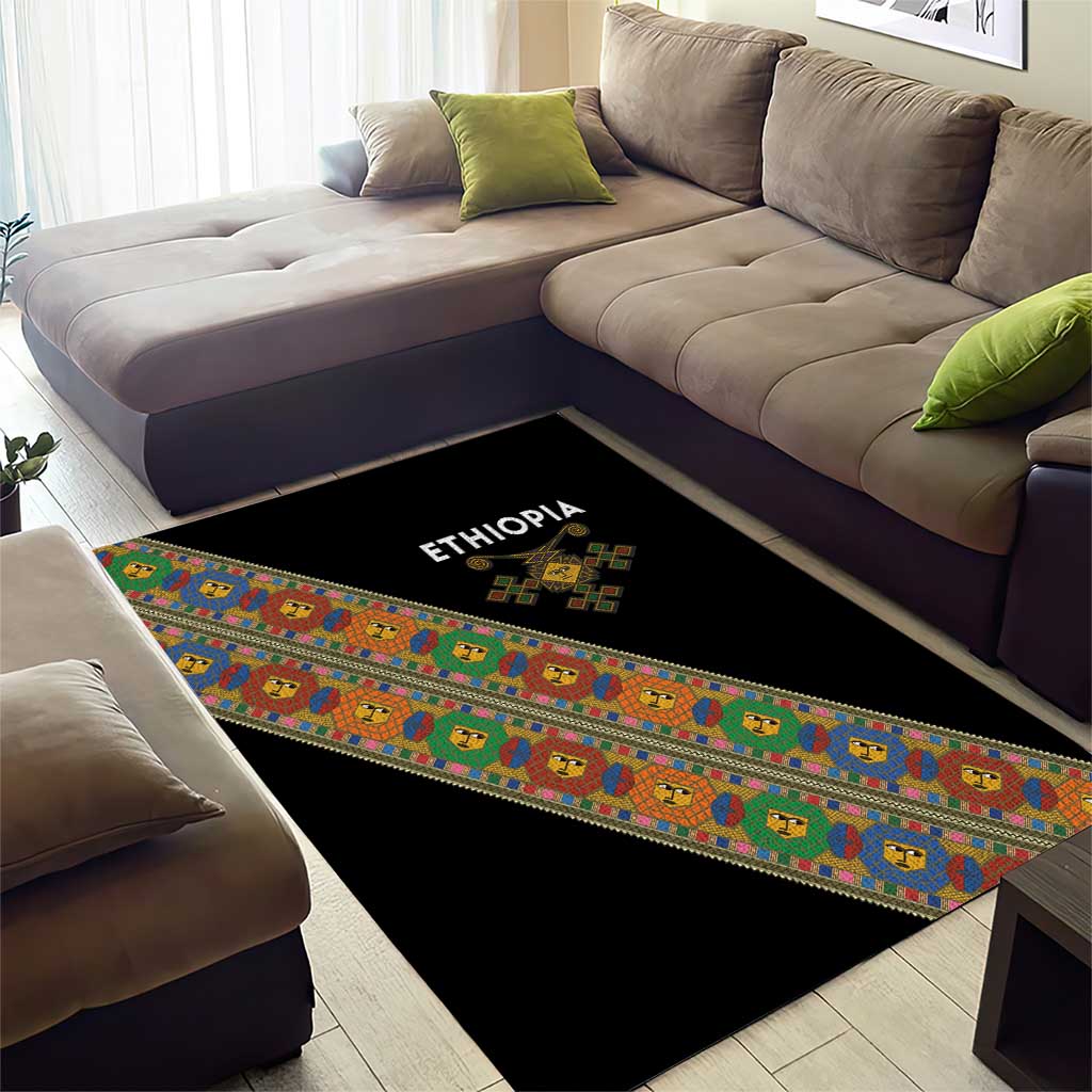Ethiopia Saba Kemis Sash Style Area Rug Black Color