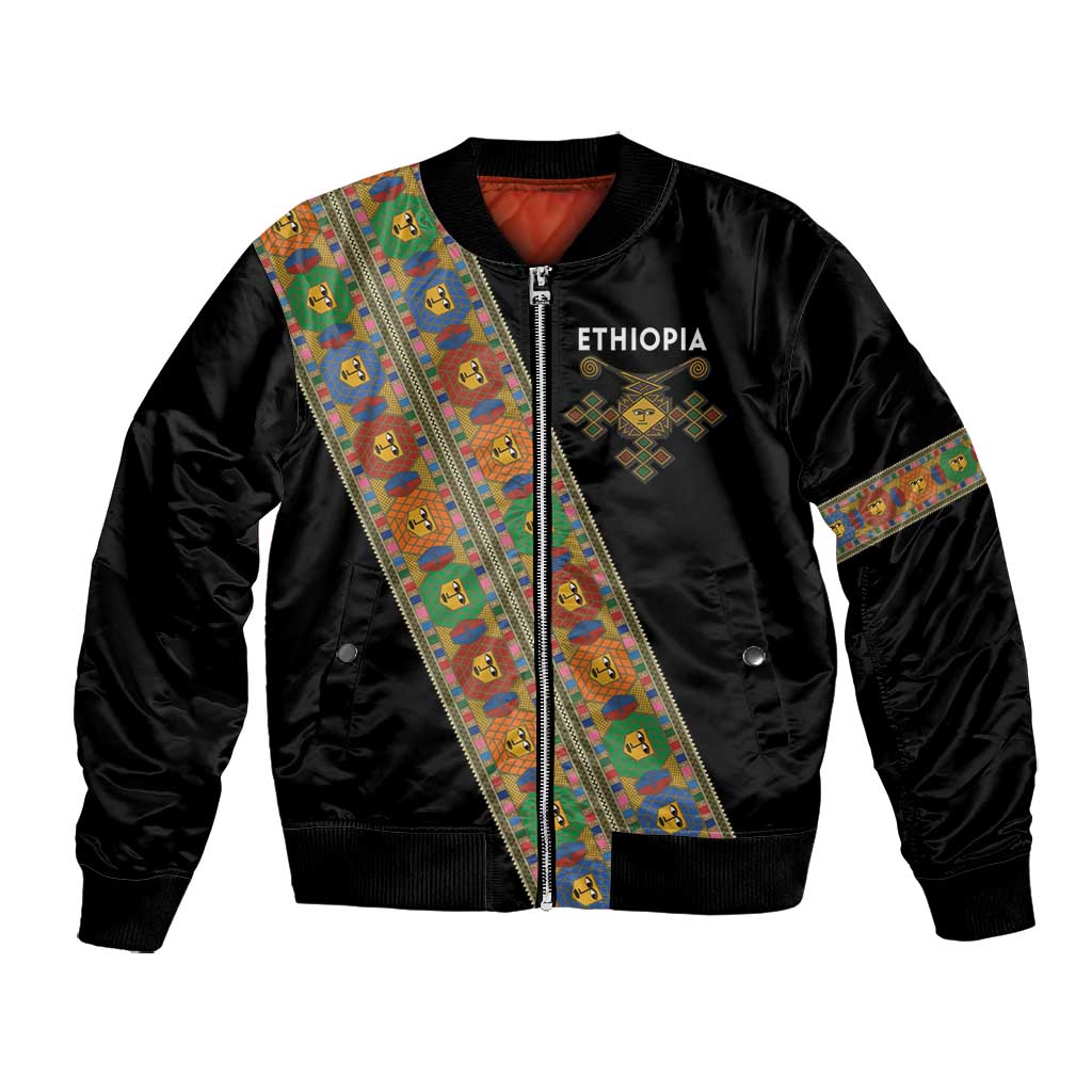 Ethiopia Saba Kemis Sash Style Bomber Jacket Black Color