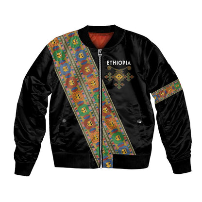 Ethiopia Saba Kemis Sash Style Bomber Jacket Black Color