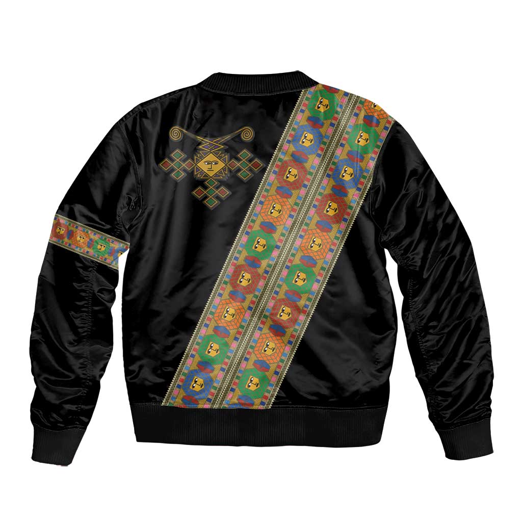 Ethiopia Saba Kemis Sash Style Bomber Jacket Black Color