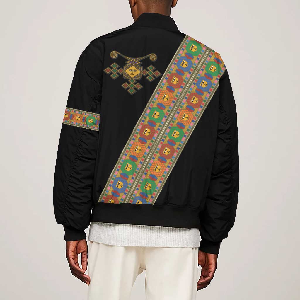 Ethiopia Saba Kemis Sash Style Bomber Jacket Black Color