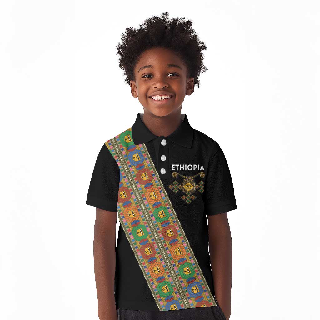 Ethiopia Saba Kemis Sash Style Kid Polo Shirt Black Color