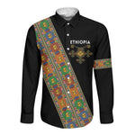 Ethiopia Saba Kemis Sash Style Long Sleeve Button Shirt Black Color