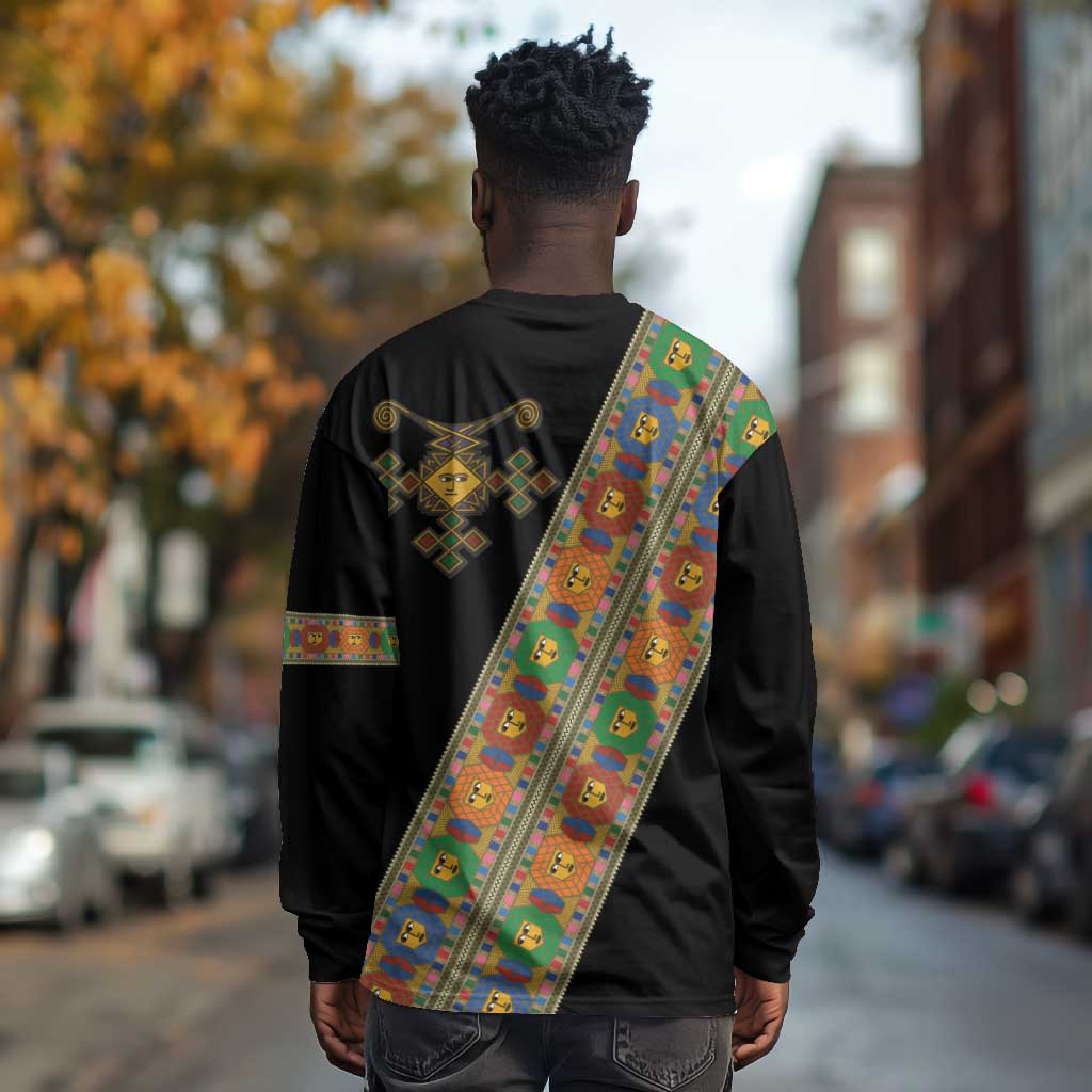 Ethiopia Saba Kemis Sash Style Long Sleeve Shirt Black Color