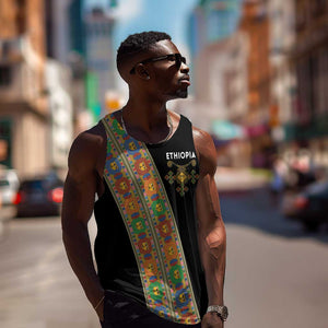 Ethiopia Saba Kemis Sash Style Men Tank Top Black Color