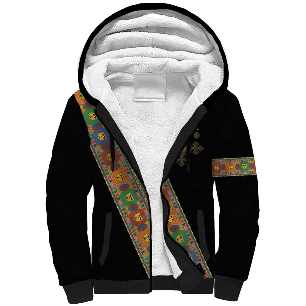 Ethiopia Saba Kemis Sash Style Sherpa Hoodie Black Color