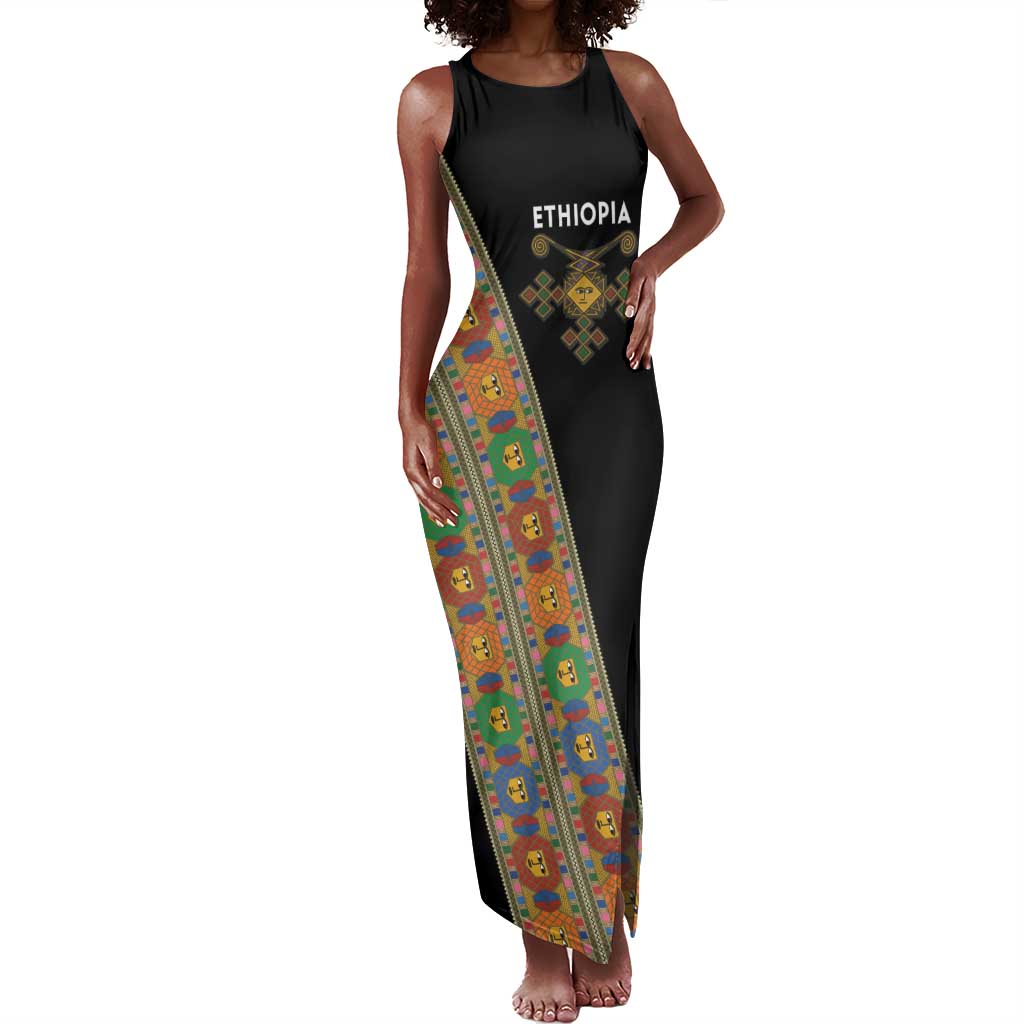 Ethiopia Saba Kemis Sash Style Tank Maxi Dress Black Color