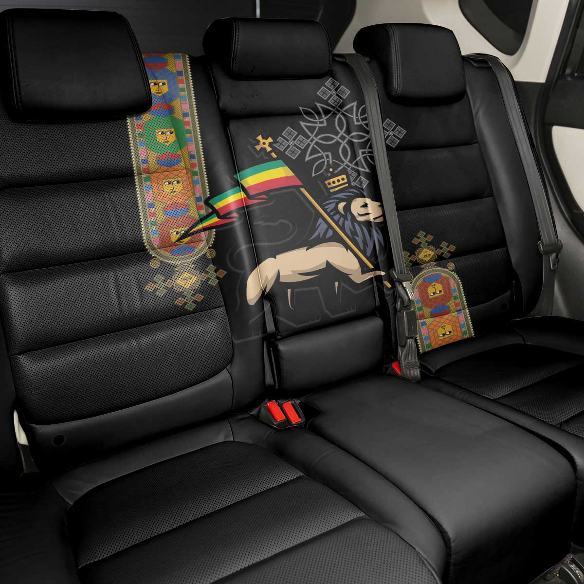 Ethiopia Saba Kemis Back Car Seat Cover Lion Of Judah Black Color
