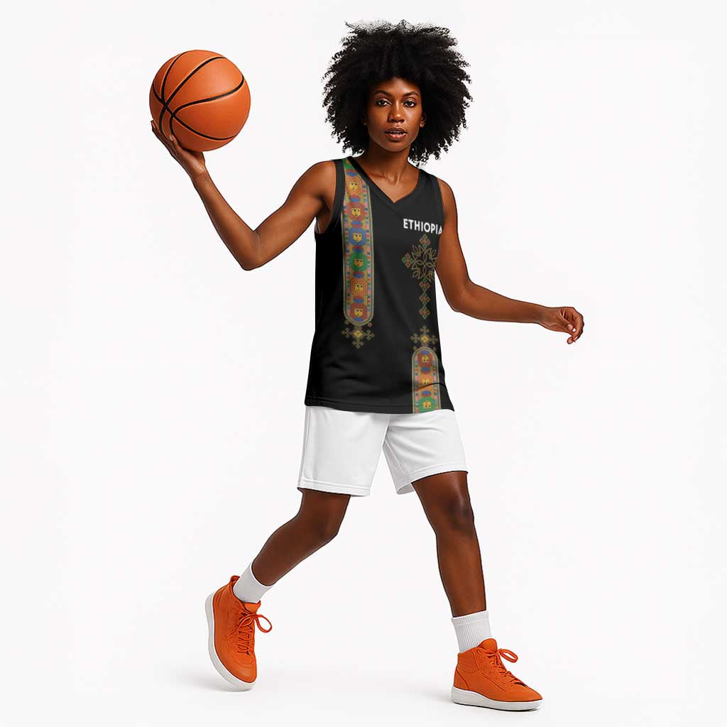 Ethiopia Saba Kemis Basketball Jersey Lion Of Judah Black Color LT15