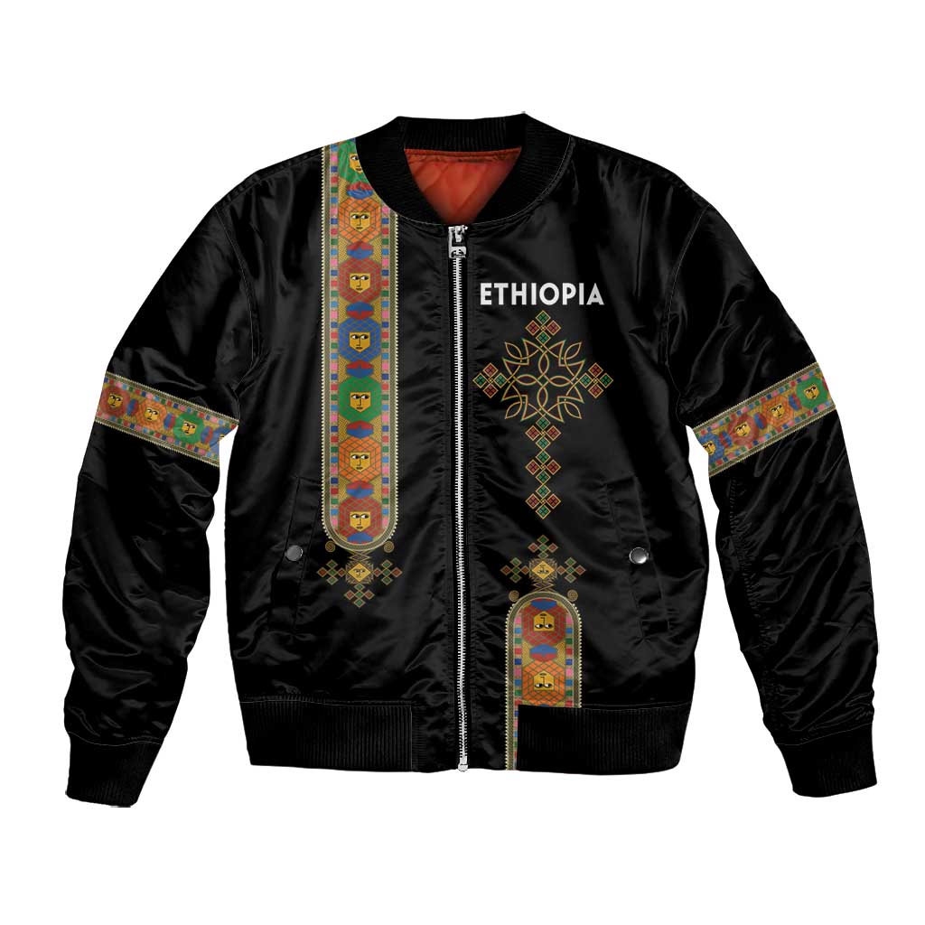 Ethiopia Saba Kemis Bomber Jacket Lion Of Judah Black Color