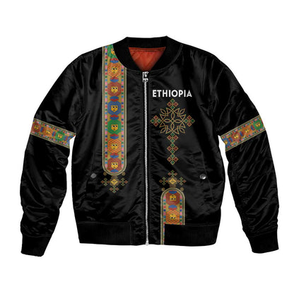 Ethiopia Saba Kemis Bomber Jacket Lion Of Judah Black Color
