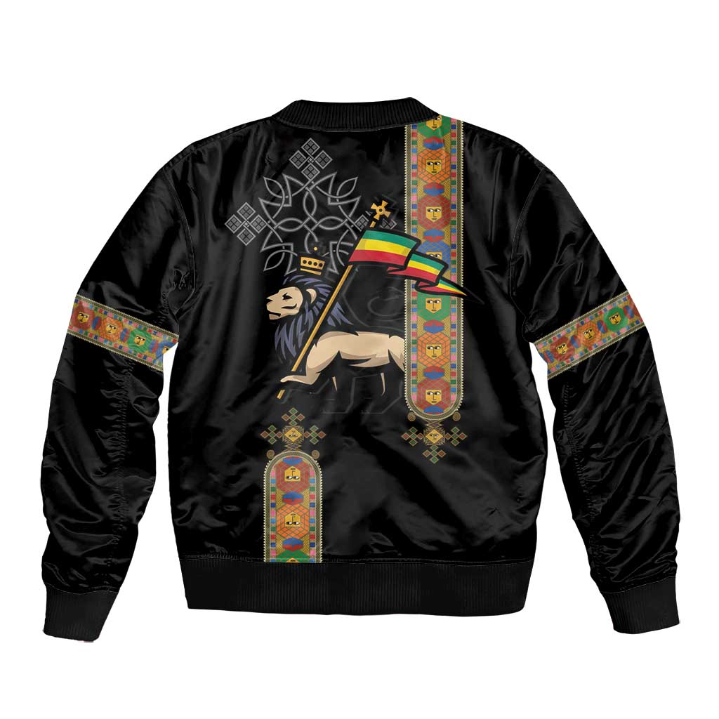 Ethiopia Saba Kemis Bomber Jacket Lion Of Judah Black Color