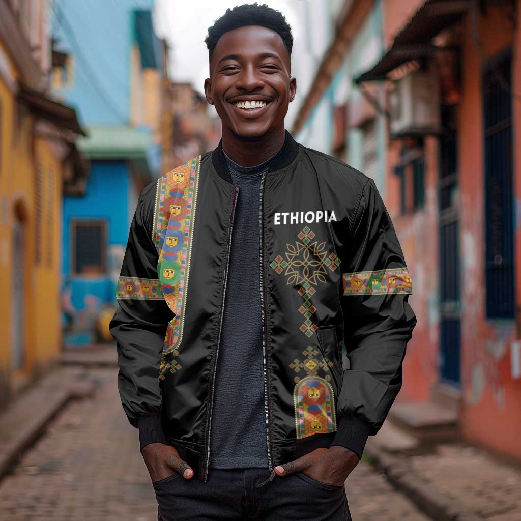 Ethiopia Saba Kemis Bomber Jacket Lion Of Judah Black Color