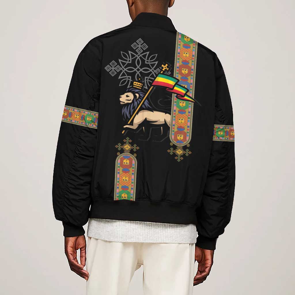 Ethiopia Saba Kemis Bomber Jacket Lion Of Judah Black Color