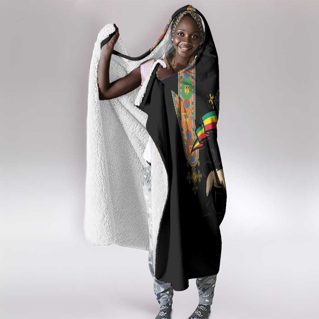 Ethiopia Saba Kemis Hooded Blanket Lion Of Judah Black Color
