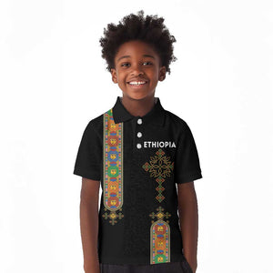 Ethiopia Saba Kemis Kid Polo Shirt Lion Of Judah Black Color