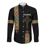 Ethiopia Saba Kemis Long Sleeve Button Shirt Lion Of Judah Black Color