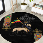 Ethiopia Saba Kemis Round Carpet Lion Of Judah Black Color