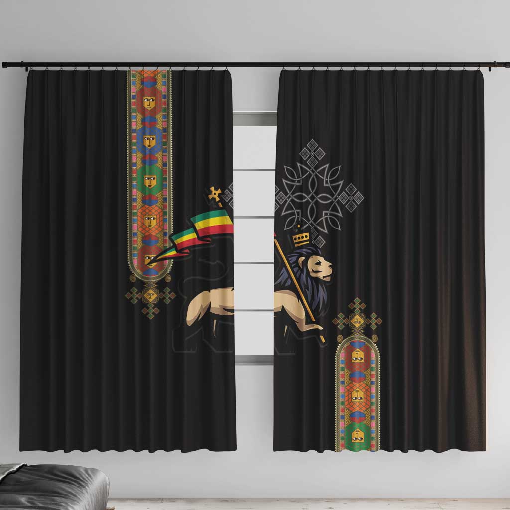 Ethiopia Saba Kemis Window Curtain Lion Of Judah Black Color
