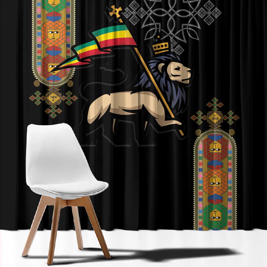 Ethiopia Saba Kemis Window Curtain Lion Of Judah Black Color