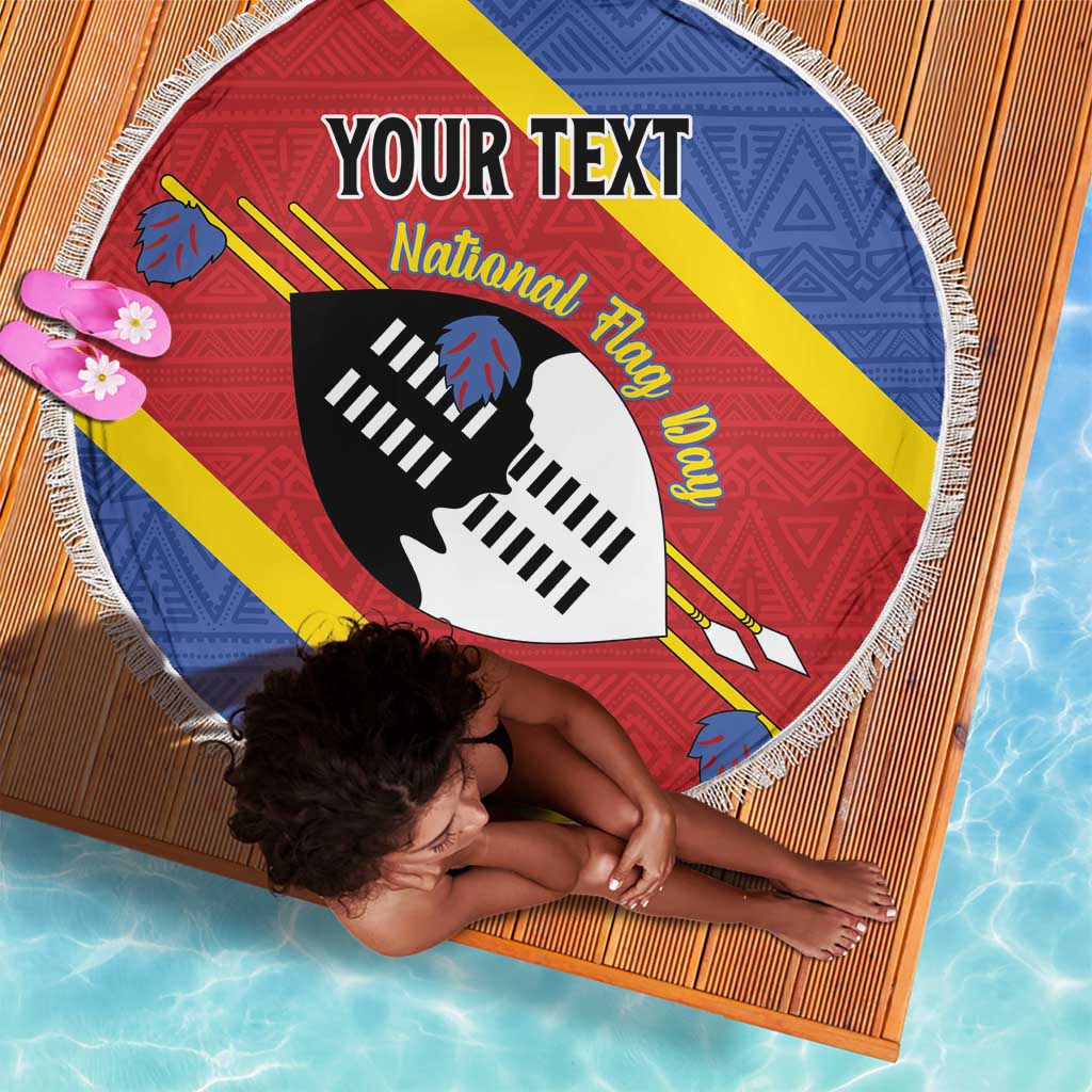 Personalized Happy Swaziland National Flag Day Beach Blanket Nguni Shield Flag Style - African Pattern