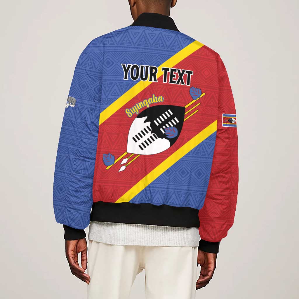 Personalized Happy Swaziland National Flag Day Bomber Jacket Nguni Shield Flag Style - African Pattern