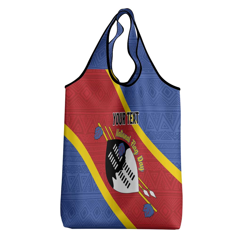 Personalized Happy Swaziland National Flag Day Grocery Bag Nguni Shield Flag Style - African Pattern