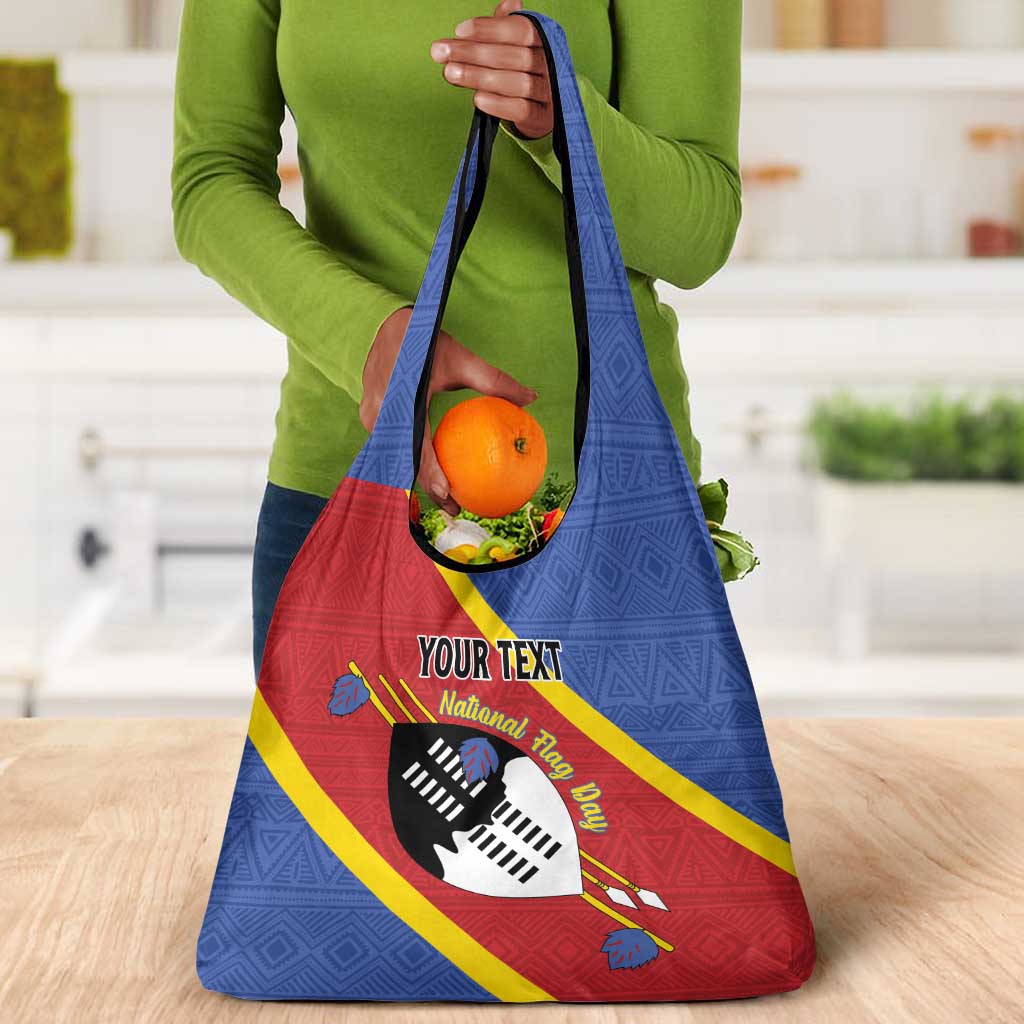 Personalized Happy Swaziland National Flag Day Grocery Bag Nguni Shield Flag Style - African Pattern