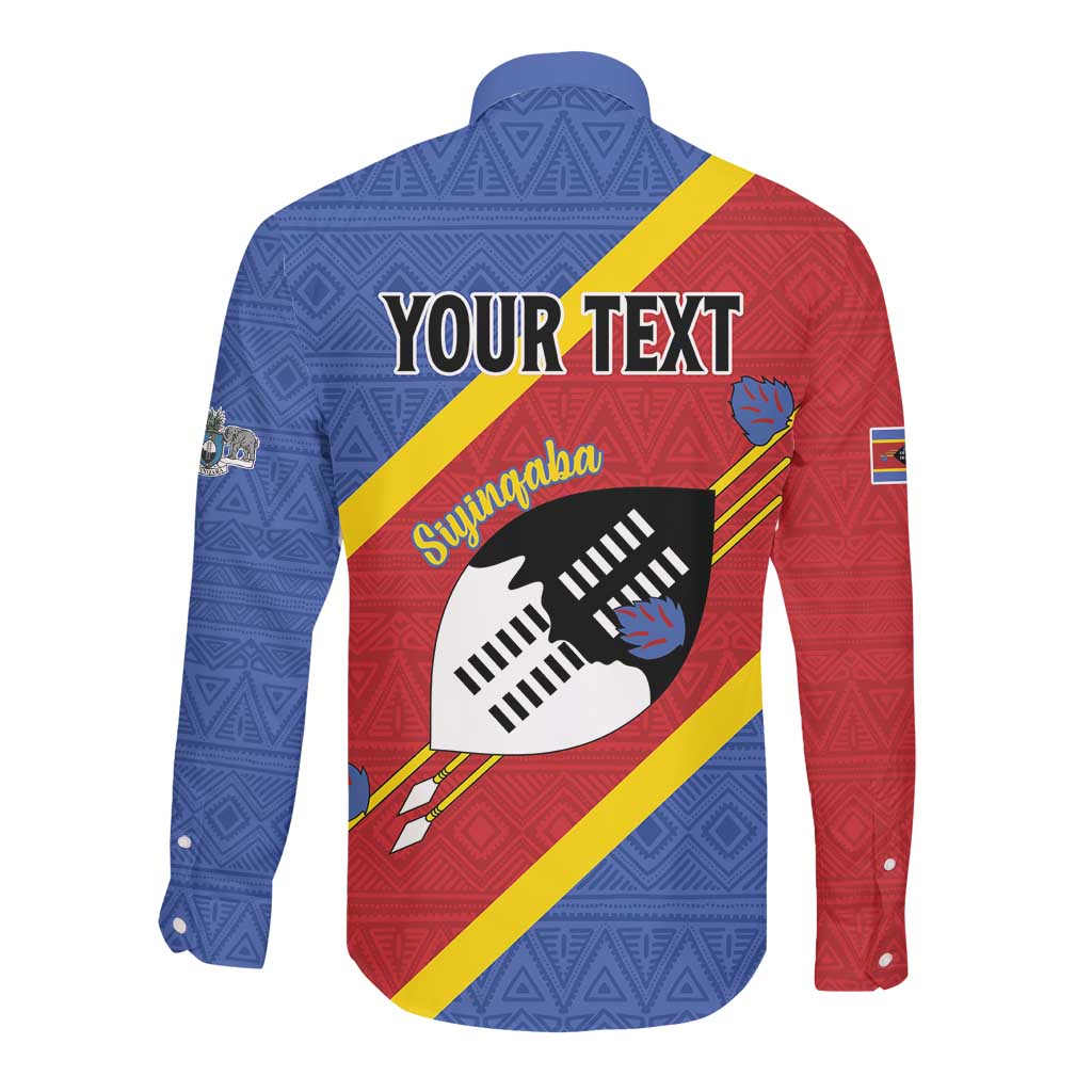 Personalized Happy Swaziland National Flag Day Long Sleeve Button Shirt Nguni Shield Flag Style - African Pattern