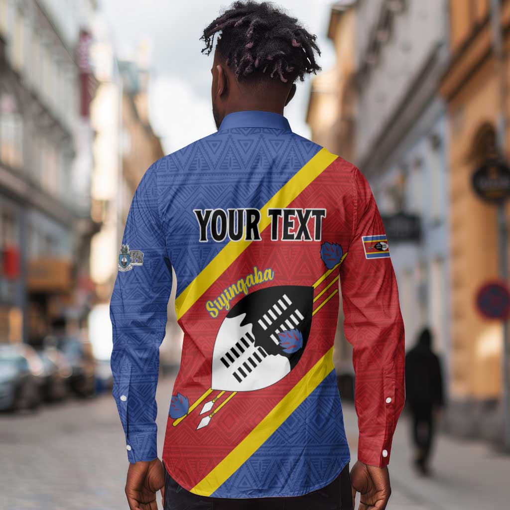 Personalized Happy Swaziland National Flag Day Long Sleeve Button Shirt Nguni Shield Flag Style - African Pattern