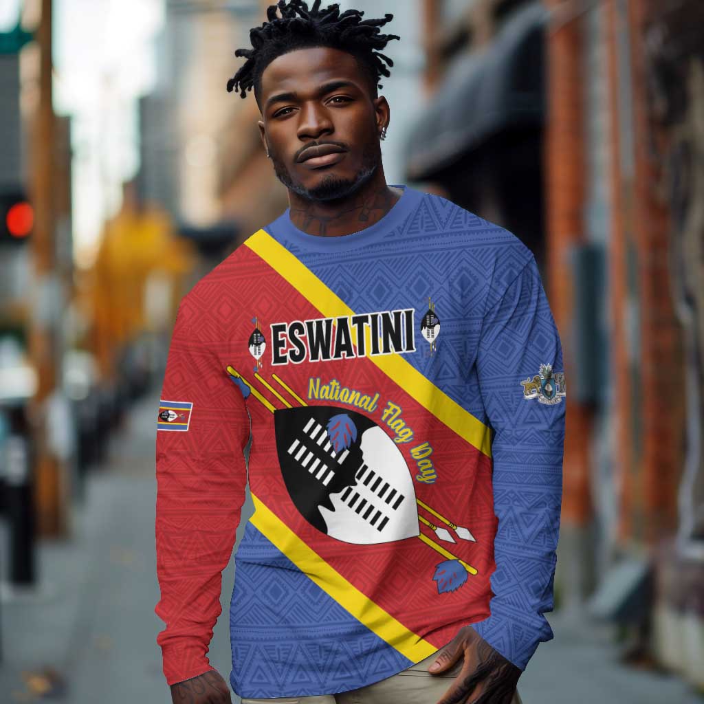 Personalized Happy Swaziland National Flag Day Long Sleeve Shirt Nguni Shield Flag Style - African Pattern