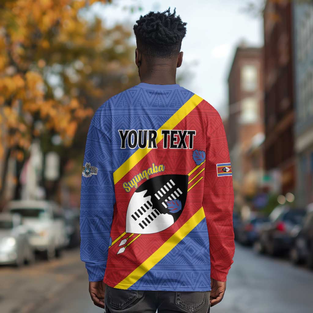 Personalized Happy Swaziland National Flag Day Long Sleeve Shirt Nguni Shield Flag Style - African Pattern