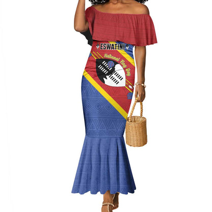 Personalized Happy Swaziland National Flag Day Mermaid Dress Nguni Shield Flag Style - African Pattern