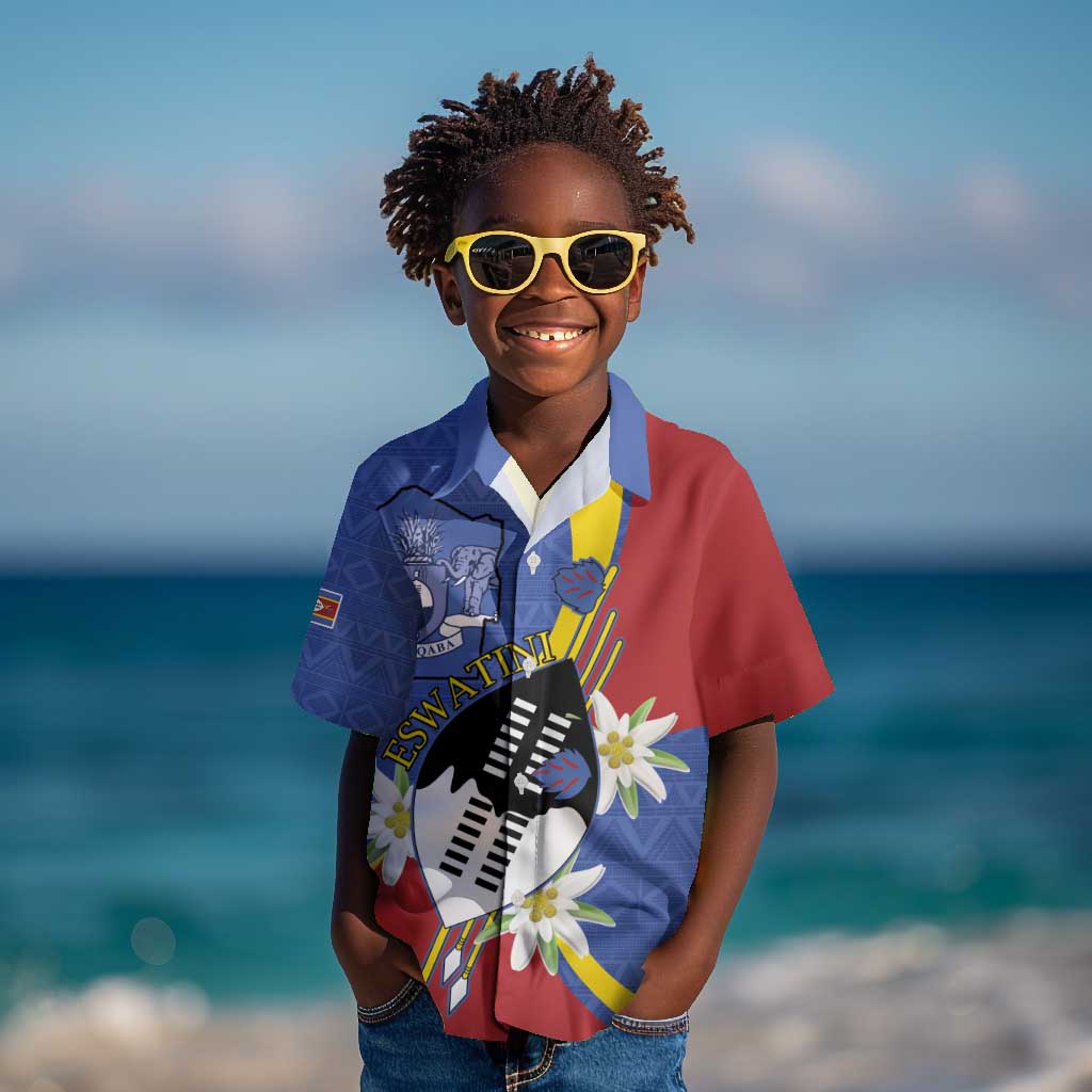 Umbuso weSwatini Kid Hawaiian Shirt Nguni Shield Edelweiss Flower