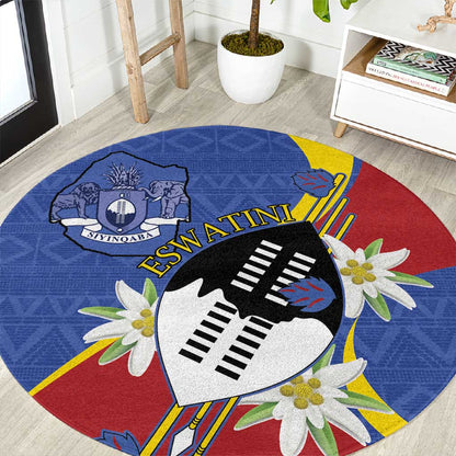 Umbuso weSwatini Round Carpet Nguni Shield Edelweiss Flower