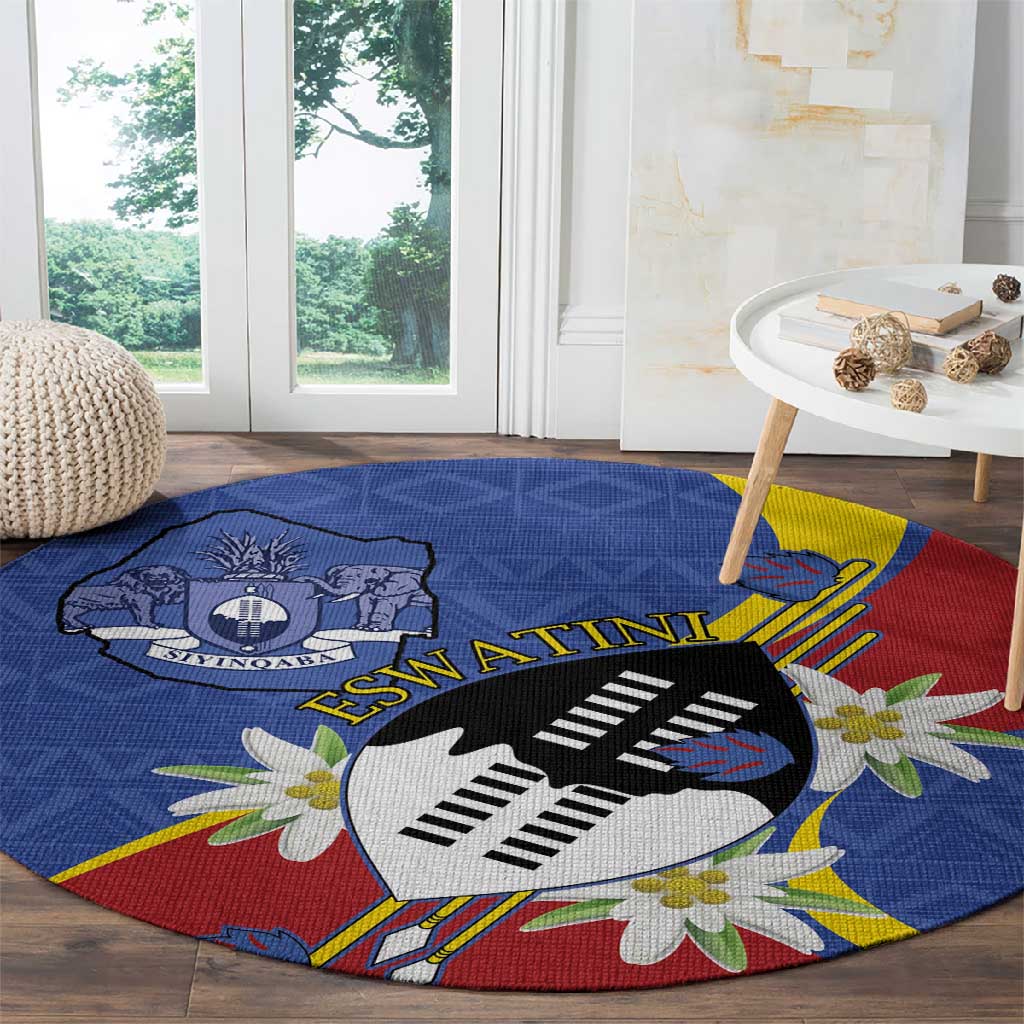 Umbuso weSwatini Round Carpet Nguni Shield Edelweiss Flower