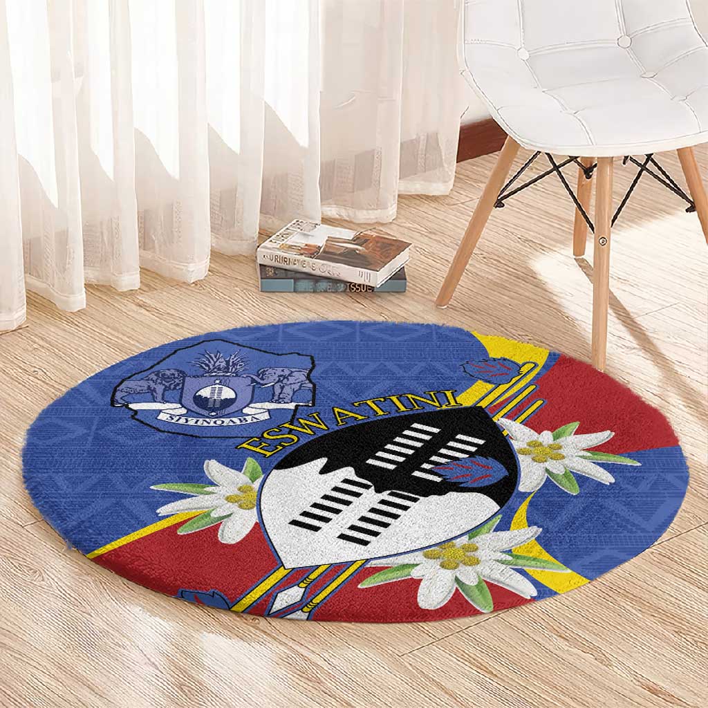 Umbuso weSwatini Round Carpet Nguni Shield Edelweiss Flower